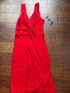 Anne Klein Red Sleeveless V-Neck Midi Dress size M
